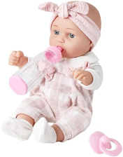BABY DOLL GIFT SET WITH PINK CLOTHING, PACIFIER, BLANKET, AND FEEDING BOTTLE - IDEAL FOR AGES 3+