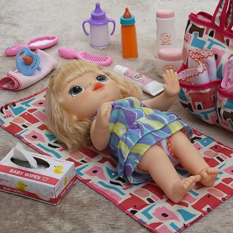 BABY DOLL ACCESSORIES SET WITH DIAPER BAG, MAGIC BOTTLE, CHANGING MAT - PRETEND PLAY GIFT FOR GIRLS