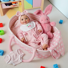BABESIDE REBORN BABY DOLL ACCESSORIES SET: 8-PIECE CLOTHING & BASSINET FOR 17-22 INCH NEWBORNS