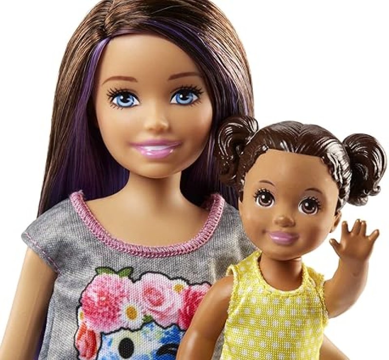 BARBIE SKIPPER BABYSITTERS INC 2 DOLLS & ACCESSORIES SET WITH BRUNETTE SKIPPER DOLL & STROLLER