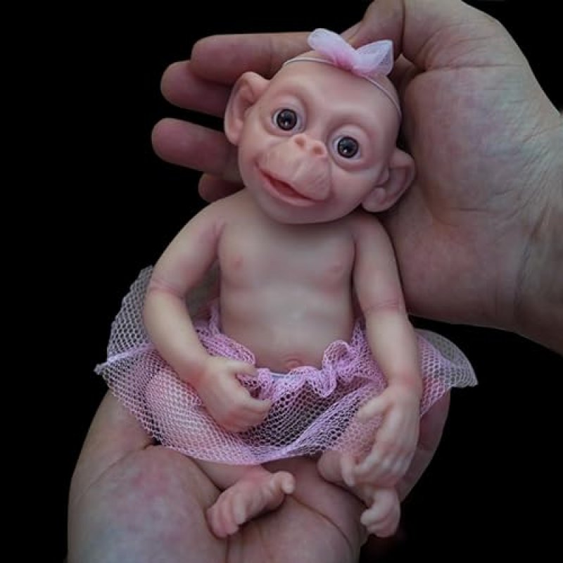 MYREBABY MICRO PREEMIE SILICONE MONKEY BABY DOLL - LIFELIKE MINI REBORN, ANTI-STRESS TOY