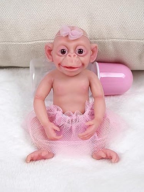MYREBABY MICRO PREEMIE SILICONE MONKEY BABY DOLL - LIFELIKE MINI REBORN, ANTI-STRESS TOY