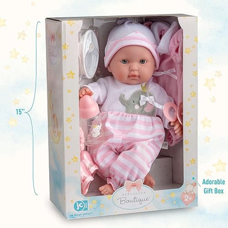 JC TOYS "15-INCH SOFT BODY BABY DOLL WITH OPEN/CLOSE EYES & ACCESSORIES  BERENGUER BOUTIQUE | PINK | AGES 2+"