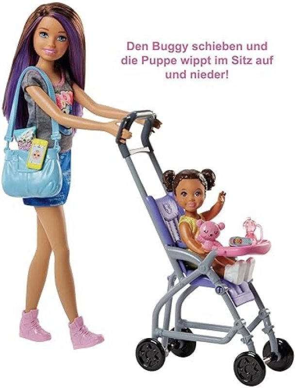 BARBIE SKIPPER BABYSITTERS INC 2 DOLLS SET WITH BRUNETTE SKIPPER, SMALL DOLL & STROLLER