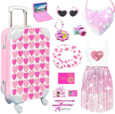 GIRL DOLL TRAVEL SET WITH ACCESSORIES AND CLOTHES - CHRISTMAS BIRTHDAY GIFT