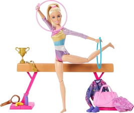 BARBIE  GYMNASTICS PLAYSET WITH BLONDE DOLL & ACCESSORIES