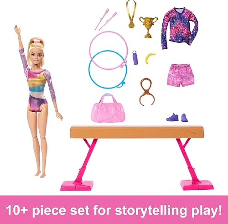 BARBIE  GYMNASTICS PLAYSET WITH BLONDE DOLL & ACCESSORIES