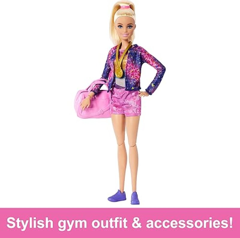 BARBIE  GYMNASTICS PLAYSET WITH BLONDE DOLL & ACCESSORIES