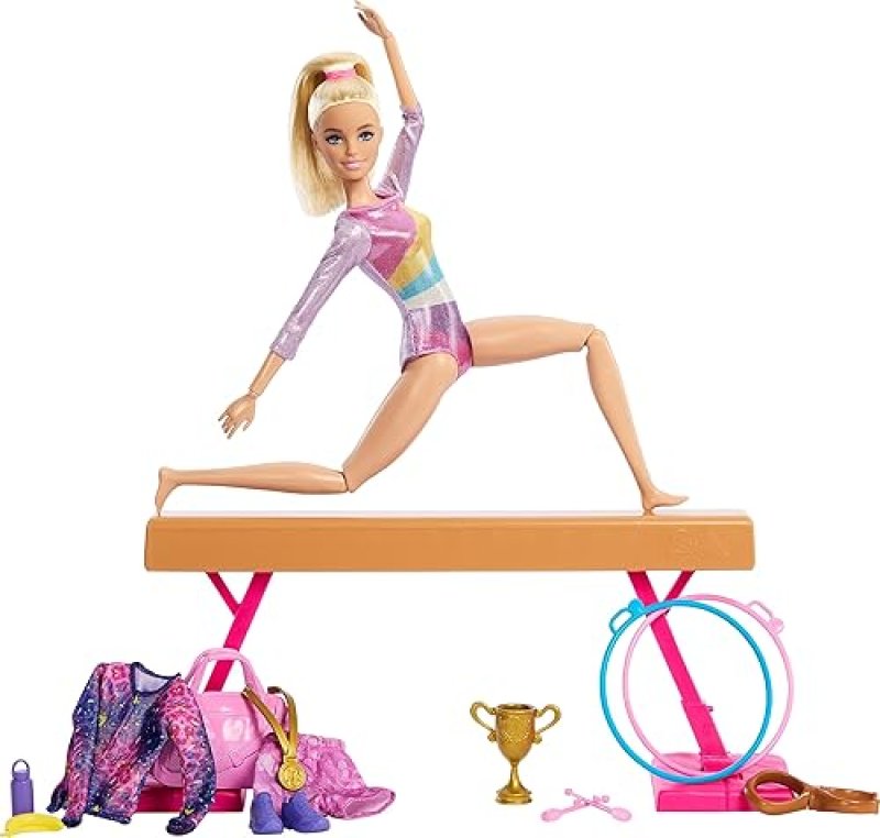 BARBIE  GYMNASTICS PLAYSET WITH BLONDE DOLL & ACCESSORIES