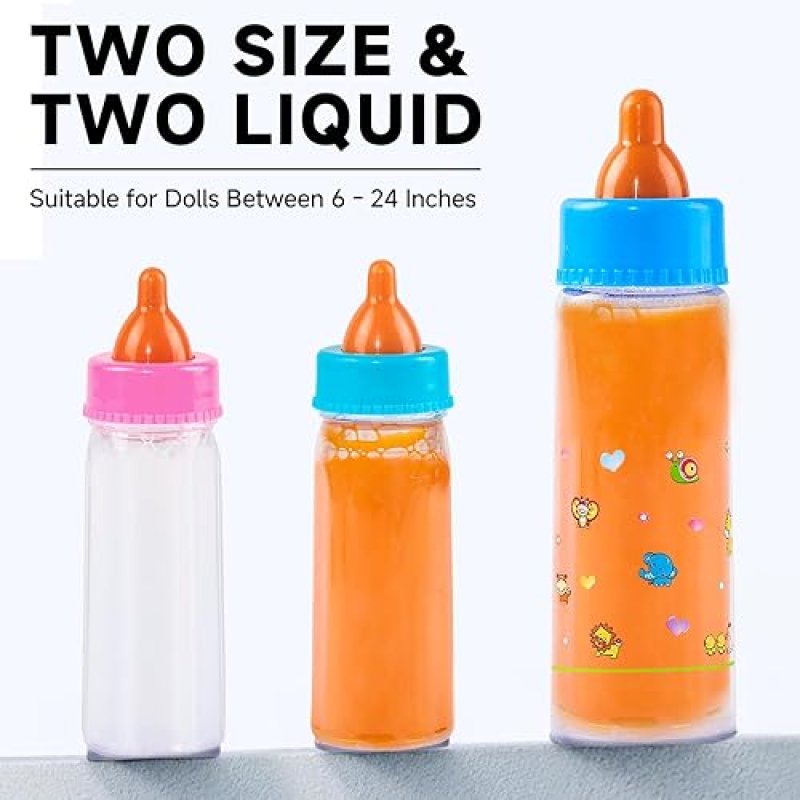BABY DOLL FEEDING BOTTLE TOYS SET WITH MAGIC DISAPPEARING MILK & JUICE - PRETEND PLAY GIFT FOR KIDS - YELLOW