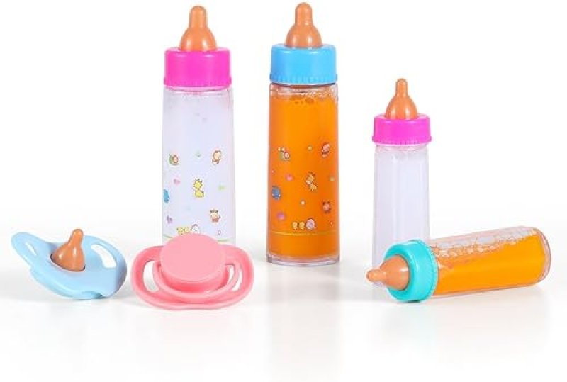 BABY DOLL FEEDING BOTTLE TOYS SET WITH MAGIC DISAPPEARING MILK & JUICE - PRETEND PLAY GIFT FOR KIDS - YELLOW