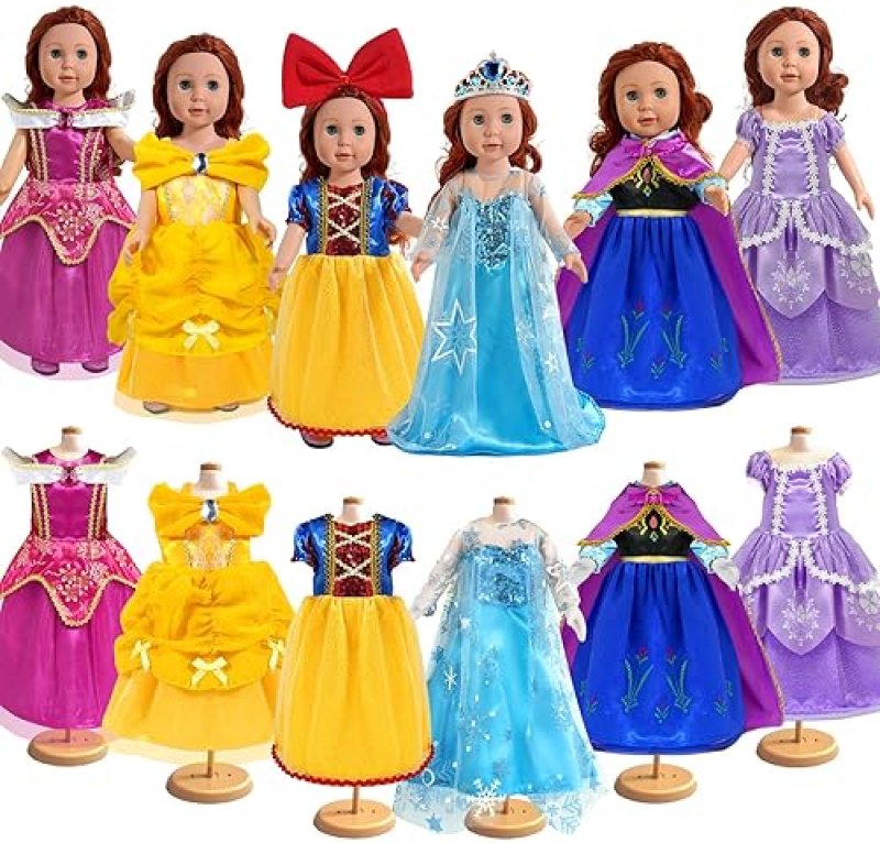 WONDOLL PRINCESS COSTUME DRESS SET FOR 18-INCH DOLLS - 6 PIECES
