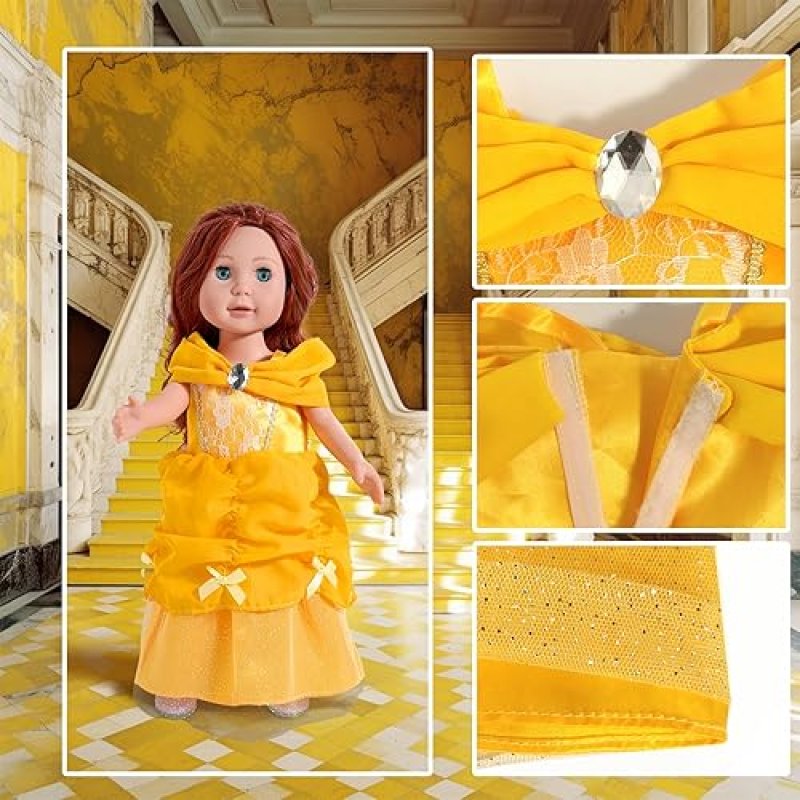 WONDOLL PRINCESS COSTUME DRESS SET FOR 18-INCH DOLLS - 6 PIECES
