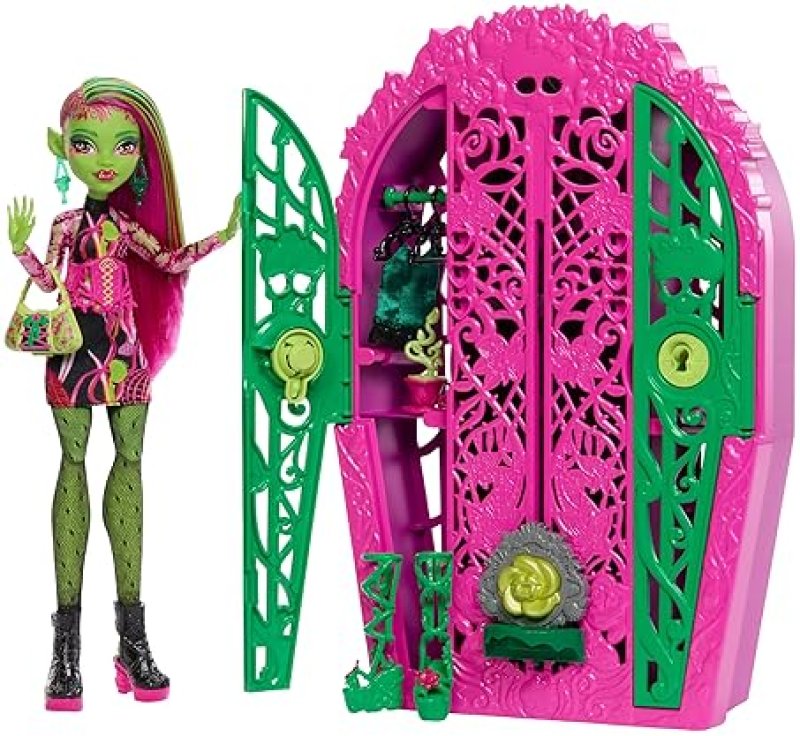 MONSTER HIGH SKULLTIMATE SECRETS VENUS MCFLYTRAP DOLL SET WITH REVEAL CLOSET & TEA PARTY SURPRISES