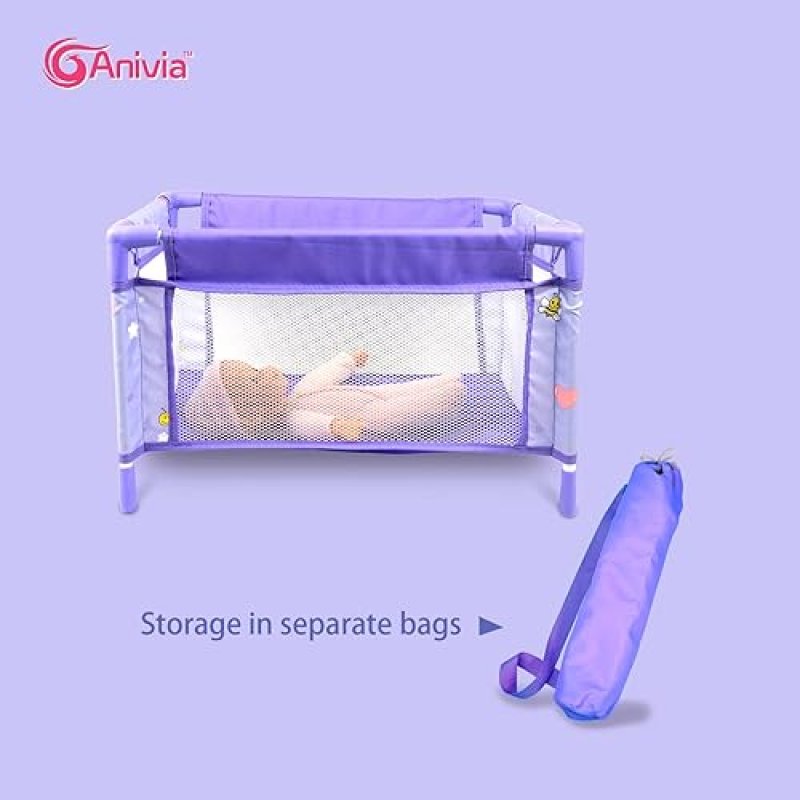 ANIVIA BABY DOLL STROLLER SET WITH 5 ACCESSORIES - ROLE PLAY NURSERY SET, INCLUDES DOLL STROLLER, CRIB, PLAY MAT, FEEDING TOY, DIAPER BAG (11" DOLL)