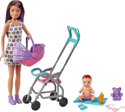 BARBIE SKIPPER BABYSITTERS INC PLAYSET WITH DOLL, STROLLER & ACCESSORIES - REMOVABLE SEAT FOR CARRIER