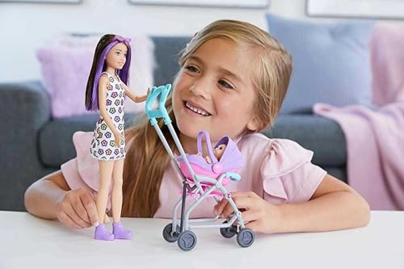 BARBIE SKIPPER BABYSITTERS INC PLAYSET WITH DOLL, STROLLER & ACCESSORIES - REMOVABLE SEAT FOR CARRIER