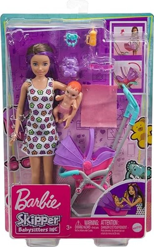 BARBIE SKIPPER BABYSITTERS INC PLAYSET WITH DOLL, STROLLER & ACCESSORIES - REMOVABLE SEAT FOR CARRIER