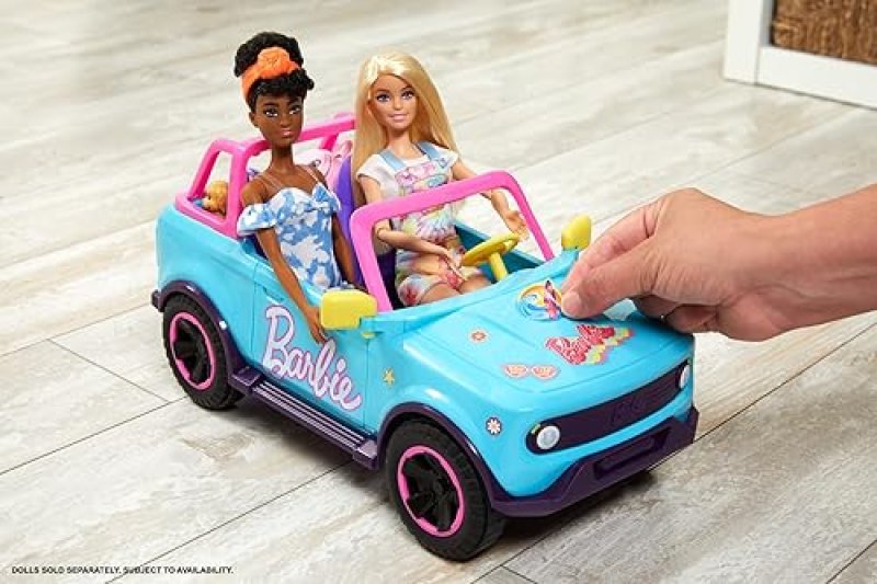 BARBIE HOT WHEELS RC SUV PINK REMOTE-CONTROL VEHICLE FOR 2 FASHION DOLLS, ACCESSORIES & STICKERS