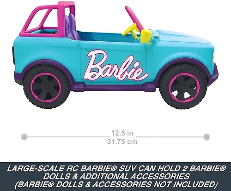 BARBIE HOT WHEELS RC SUV PINK REMOTE-CONTROL VEHICLE FOR 2 FASHION DOLLS, ACCESSORIES & STICKERS