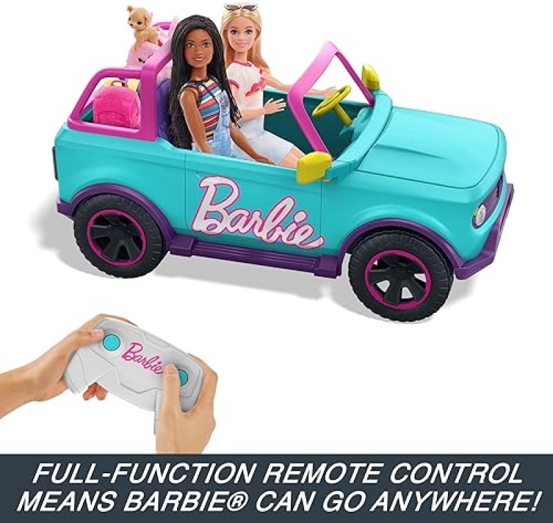 BARBIE HOT WHEELS RC SUV PINK REMOTE-CONTROL VEHICLE FOR 2 FASHION DOLLS, ACCESSORIES & STICKERS