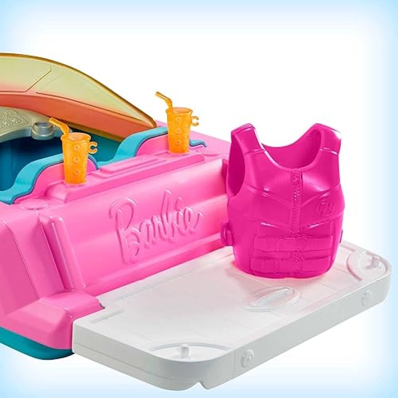 BARBIE DOLL & TOY BOAT PLAYSET WITH PUPPY, LIFE VEST & ACCESSORIES, FITS 3 DOLLS, FLOATS