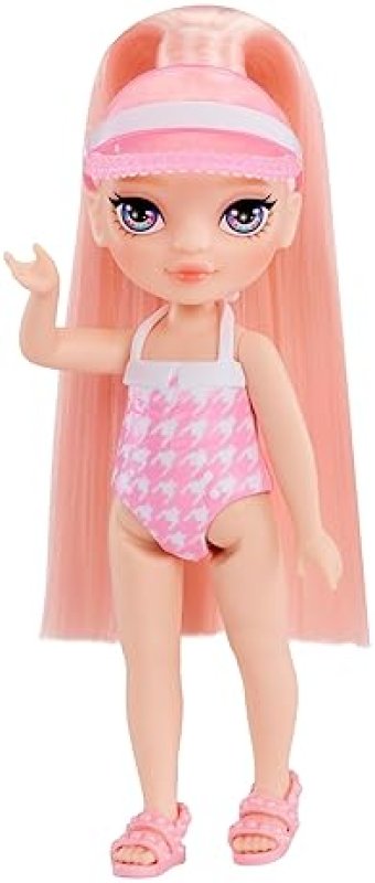 RAINBOW HIGH LITTLES POOL DAY PLAYSET WITH SMALL DOLL - PINK 5.5” - INCLUDES POOL, SLIDE, ACCESSORIES, SMOOTHIE STAND - KIDS GIFT AGES 4+