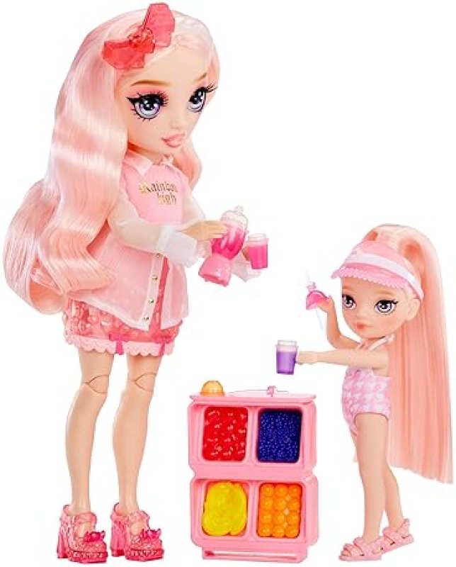 RAINBOW HIGH LITTLES POOL DAY PLAYSET WITH SMALL DOLL - PINK 5.5” - INCLUDES POOL, SLIDE, ACCESSORIES, SMOOTHIE STAND - KIDS GIFT AGES 4+