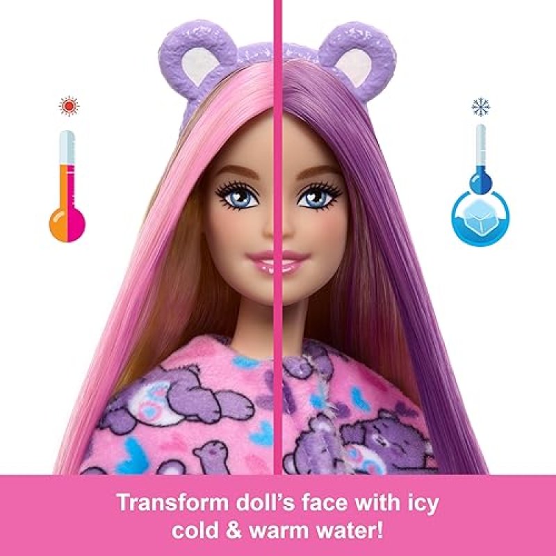 BARBIE CUTIE REVEAL DOLL & CARE BEARS SHARE BEAR COSTUME SET - 10 SURPRISES, COLOR CHANGE, MINI BEAR