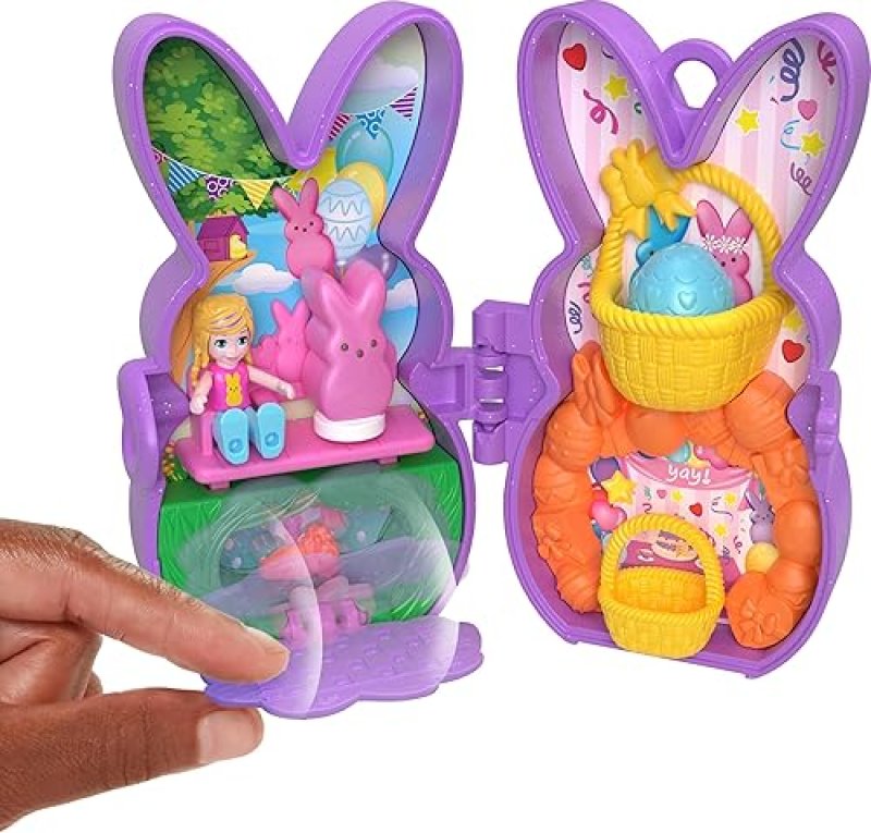 POLLY POCKET X PEEPS MICRO DOLLS SET WITH PLAYSETS & ACCESSORIES, TRAVEL TOY COMPACT