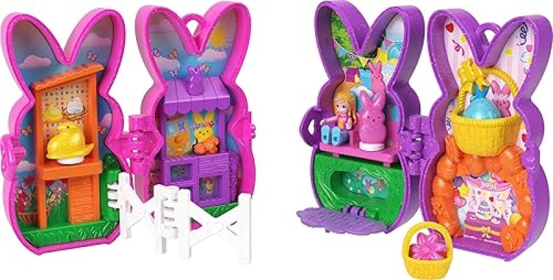 POLLY POCKET X PEEPS MICRO DOLLS SET WITH PLAYSETS & ACCESSORIES, TRAVEL TOY COMPACT