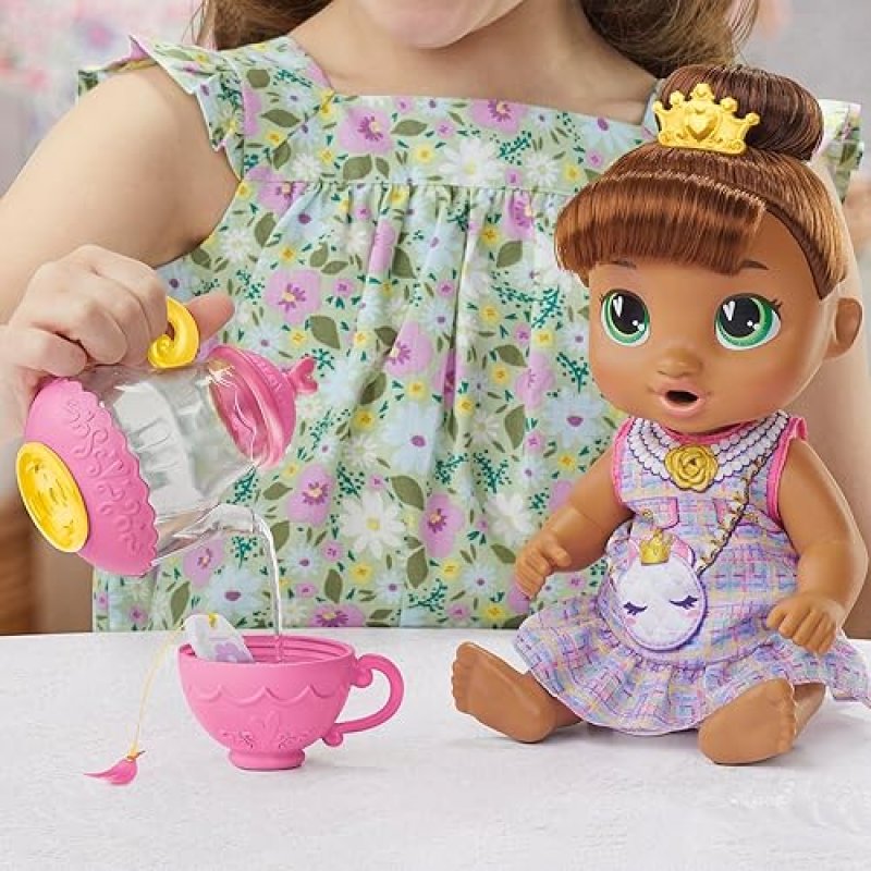 BABY ALIVE BUBBLY TEA PARTY SOPHIA SPARKLE DOLL WITH TEAPOT ACCESSORIES - BROWN HAIR, 11 INCHES - TOYS FOR 3+ YEAR OLDS
