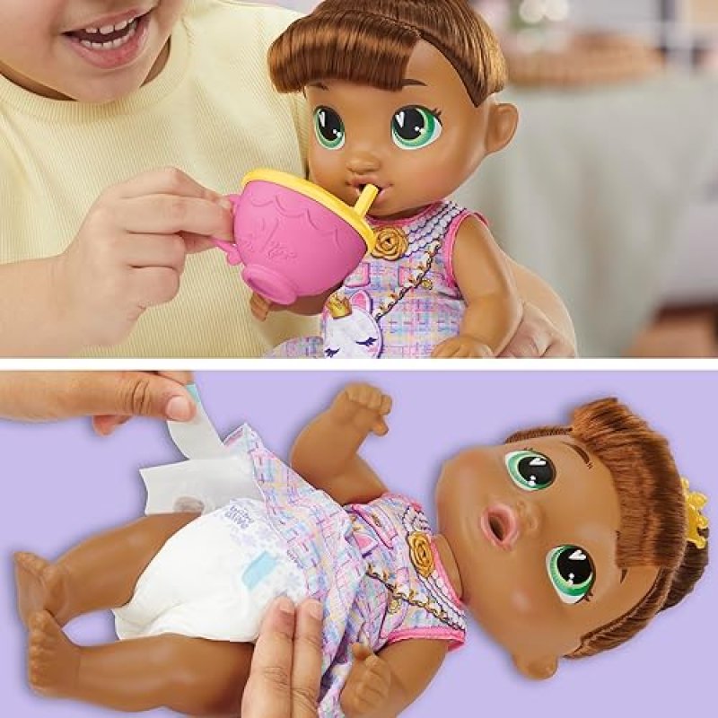 BABY ALIVE BUBBLY TEA PARTY SOPHIA SPARKLE DOLL WITH TEAPOT ACCESSORIES - BROWN HAIR, 11 INCHES - TOYS FOR 3+ YEAR OLDS