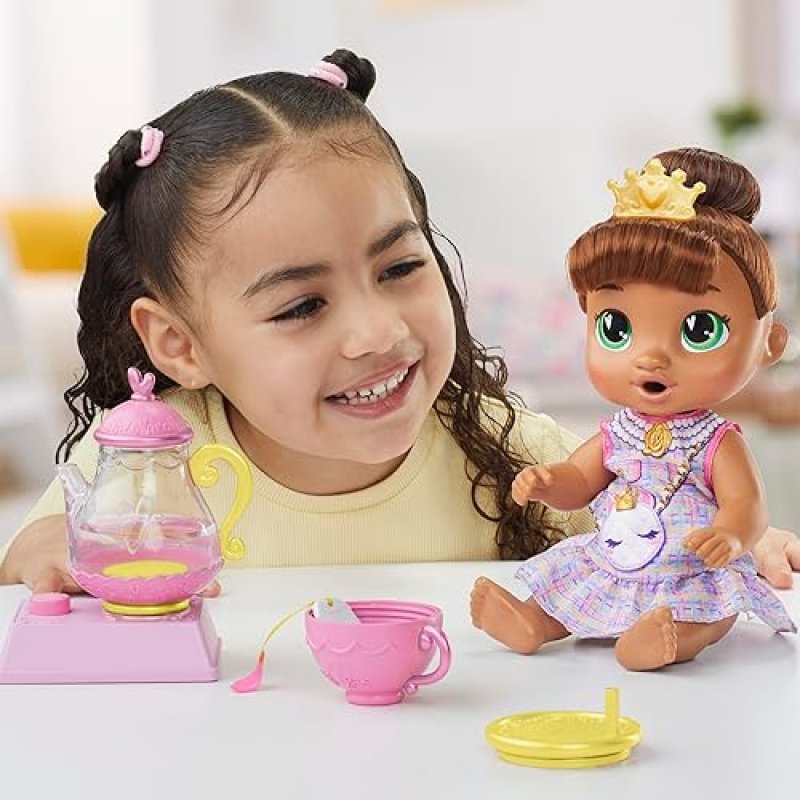 BABY ALIVE BUBBLY TEA PARTY SOPHIA SPARKLE DOLL WITH TEAPOT ACCESSORIES - BROWN HAIR, 11 INCHES - TOYS FOR 3+ YEAR OLDS