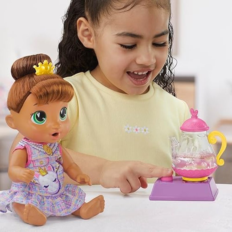 BABY ALIVE BUBBLY TEA PARTY SOPHIA SPARKLE DOLL WITH TEAPOT ACCESSORIES - BROWN HAIR, 11 INCHES - TOYS FOR 3+ YEAR OLDS