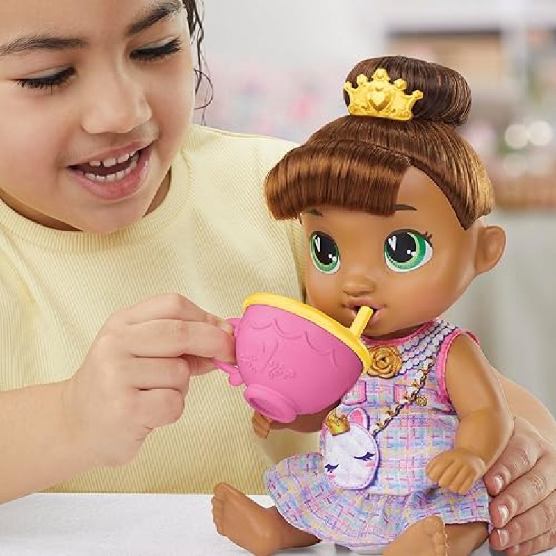 BABY ALIVE BUBBLY TEA PARTY SOPHIA SPARKLE DOLL WITH TEAPOT ACCESSORIES - BROWN HAIR, 11 INCHES - TOYS FOR 3+ YEAR OLDS