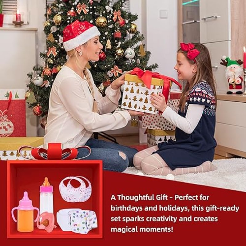 BABY DOLL CARE SET - INCLUDES BOTTLES, PACIFIER, DIAPERS, BIBS - IDEAL PRETEND PLAY GIFT FOR KIDS