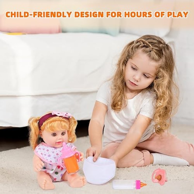 BABY DOLL CARE SET - INCLUDES BOTTLES, PACIFIER, DIAPERS, BIBS - IDEAL PRETEND PLAY GIFT FOR KIDS