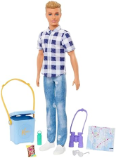 BARBIE CAMPING SET WITH BLONDE KEN DOLL & ACCESSORIES - COOLER, MAP & MORE