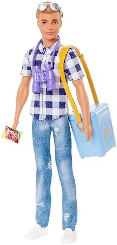 BARBIE CAMPING SET WITH BLONDE KEN DOLL & ACCESSORIES - COOLER, MAP & MORE