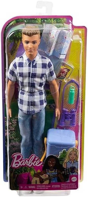 BARBIE CAMPING SET WITH BLONDE KEN DOLL & ACCESSORIES - COOLER, MAP & MORE