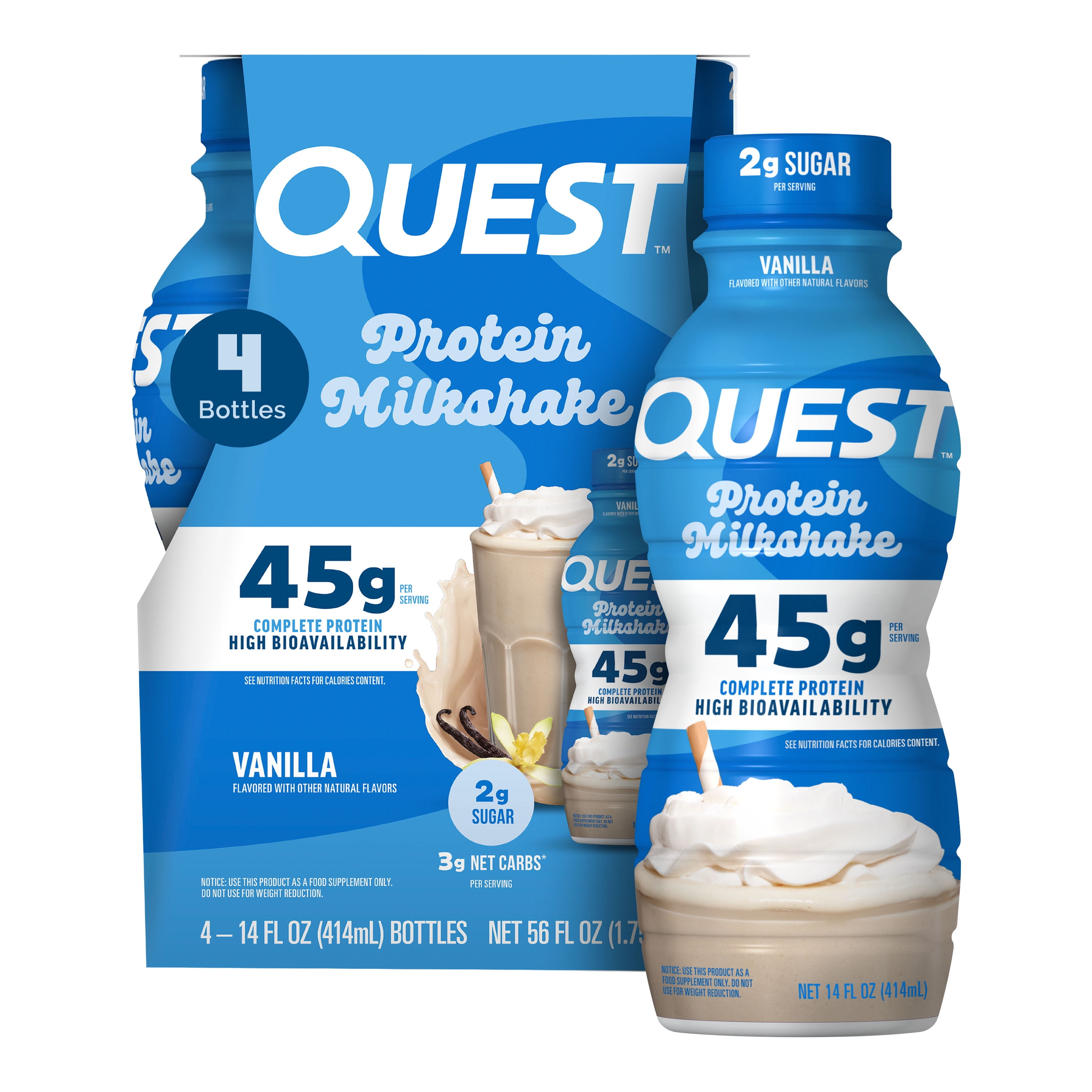 QUEST NUTRITION VANILLA MILKSHAKE READY TO DRINK, 45G HIGH PROTEIN - 4 PACK