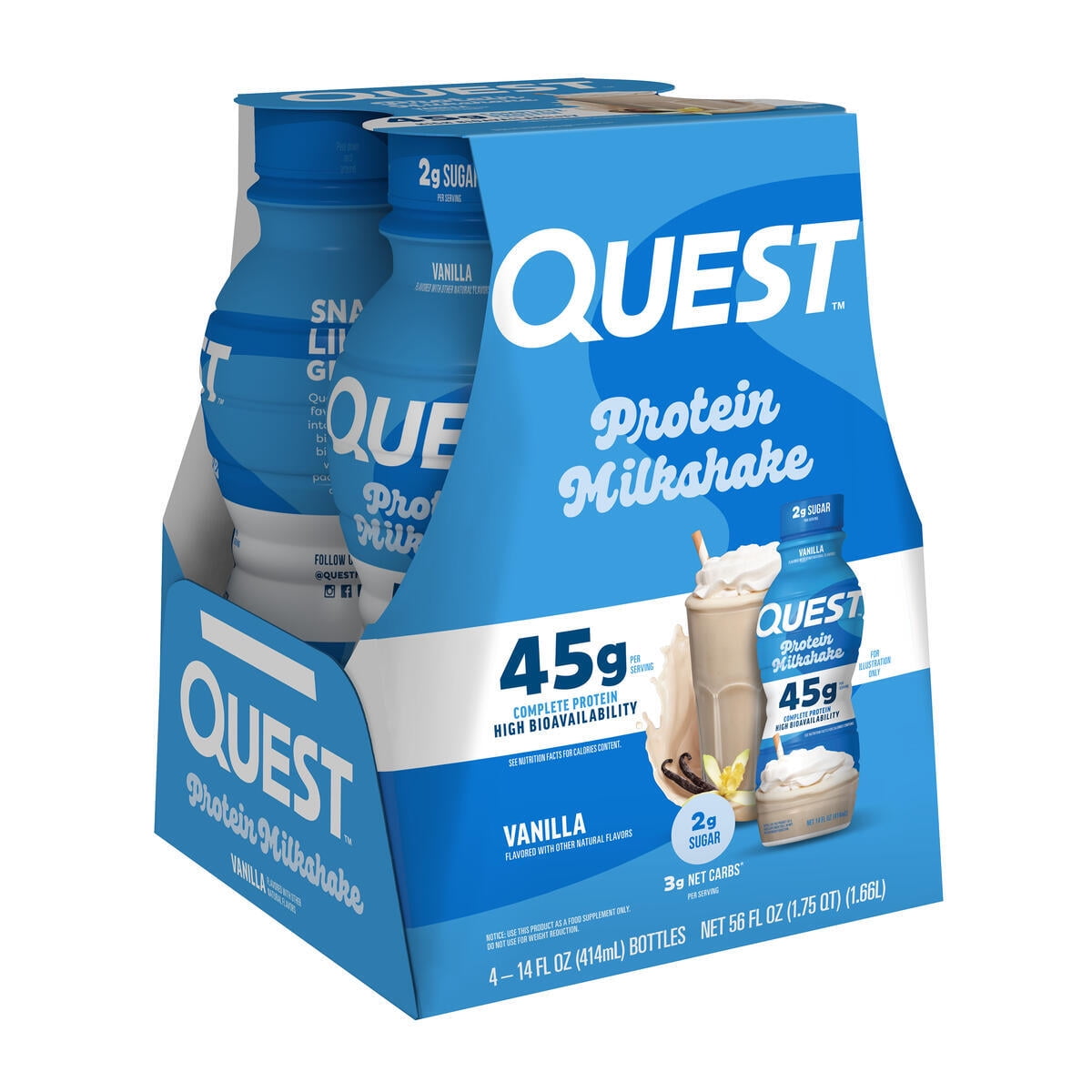 QUEST NUTRITION VANILLA MILKSHAKE READY TO DRINK, 45G HIGH PROTEIN - 4 PACK