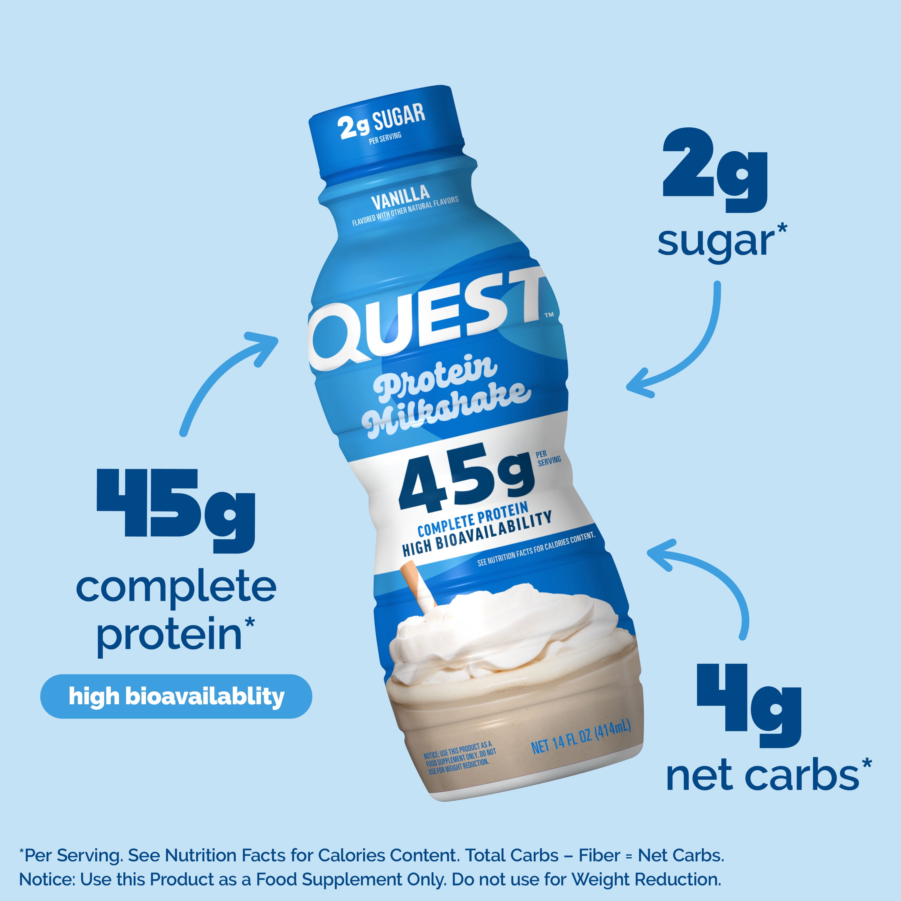 QUEST NUTRITION VANILLA MILKSHAKE READY TO DRINK, 45G HIGH PROTEIN - 4 PACK