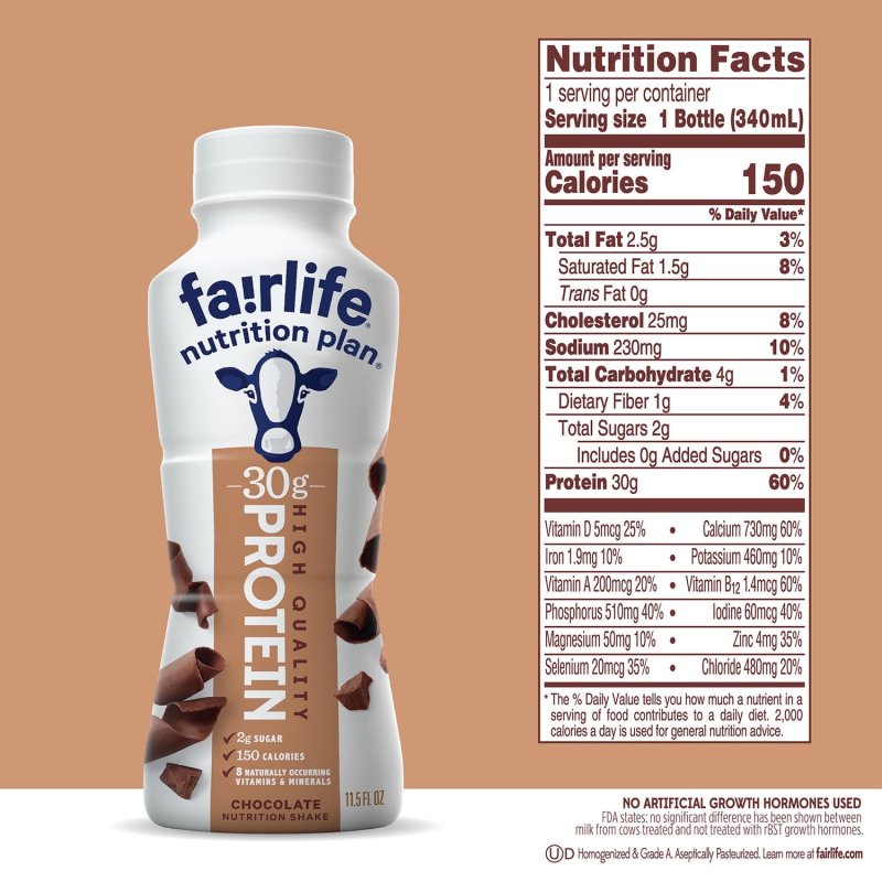 FAIRLIFE CHOCOLATE PROTEIN SHAKE, 30G, 11.5 FL OZ, PACK OF 12