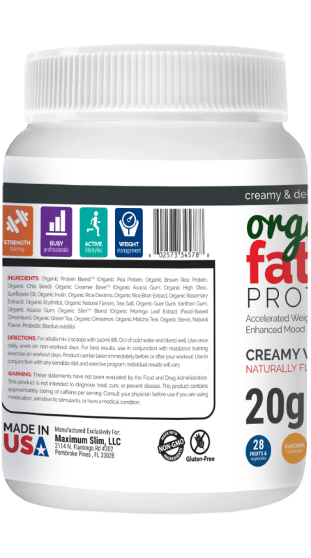 MAXIMUM SLIM ORGANIC WHEY PROTEIN POWDER - CREAMY VANILLA FAT BURNING SHAKE