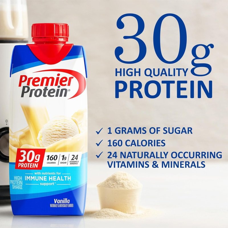 PREMIER PROTEIN SHAKES VARIETY PACK - 10 LOW CARB HIGH PROTEIN DRINKS WITH 5 FLAVORS - CHOCOLATE, STRAWBERRY, VANILLA, BANANA, CARAMEL + 10 STRAWS