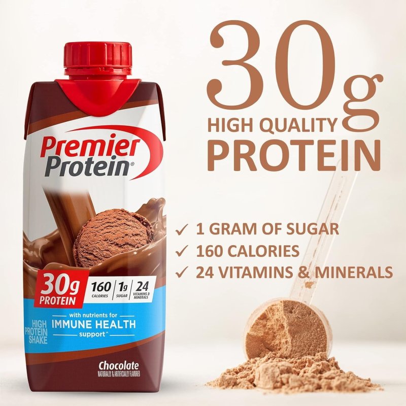 PREMIER PROTEIN SHAKES VARIETY PACK - 10 LOW CARB HIGH PROTEIN DRINKS WITH 5 FLAVORS - CHOCOLATE, STRAWBERRY, VANILLA, BANANA, CARAMEL + 10 STRAWS