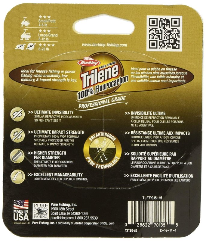 BERKLEY TRILENE 100% FLUOROCARBON FISHING LINE, CLEAR, 17LB | 7.7KG