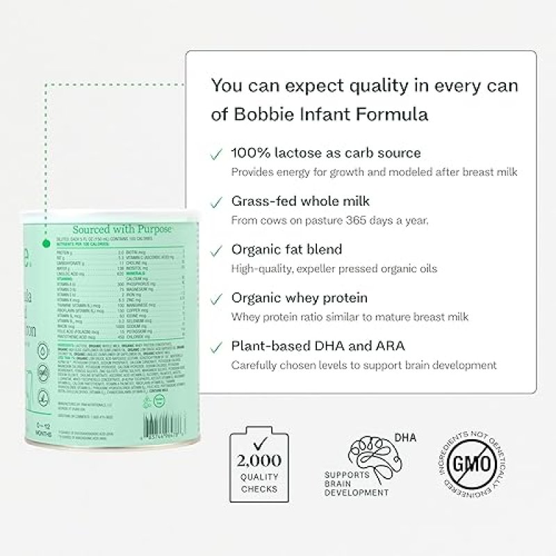 BOBBIE GRASS FED WHOLE MILK INFANT FORMULA FOR NEWBORN TO 12 MONTHS, 14.1 OZ